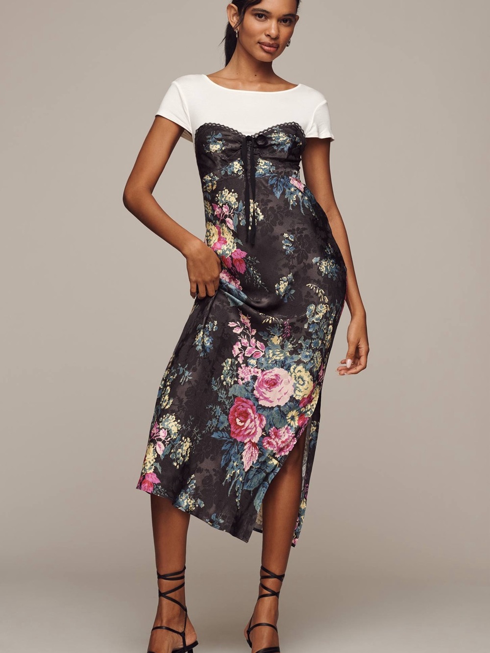 Anthropologie Floral Corset Layered Midi Dress Size M new